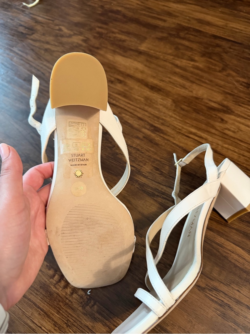 Stuart Weitzman women’s Oasis 50 Block heel sling back Sandals ivory size 9.5 - Picture 7 of 10